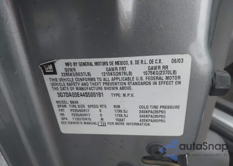 2004 Pontiac Aztek из США, поврежденный, VIN 3G7DA03E44S500181